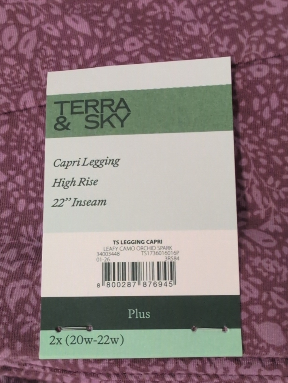 Terra & Sky Plus Purple Floral Capri Leggings - Picture 2 of 3